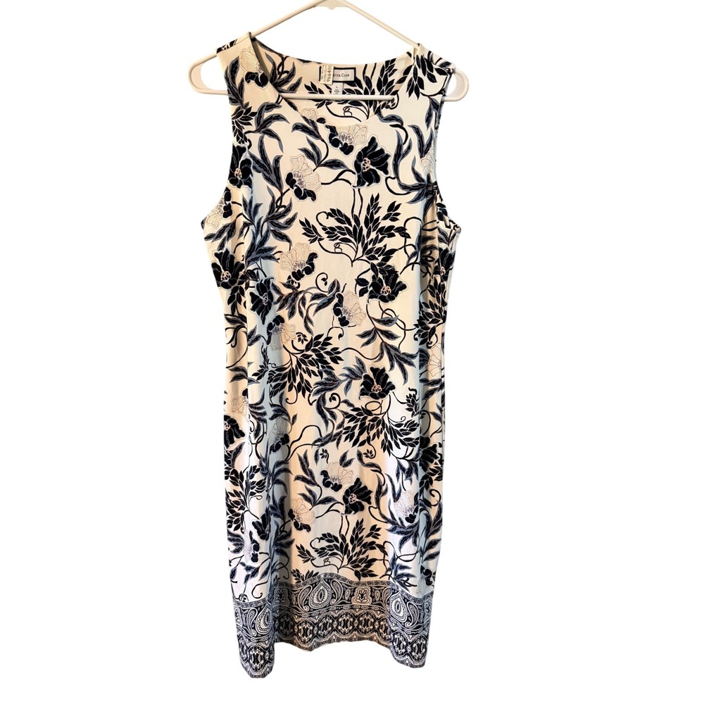 Charter Club Womens Large Floral Border Print Sleeveless Sheath Dress Navy White